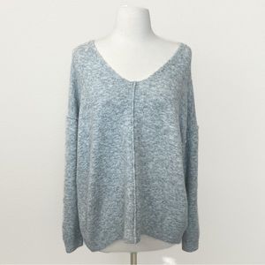Topshop Longline V neck Knit Sweater in Light Gray Size XL